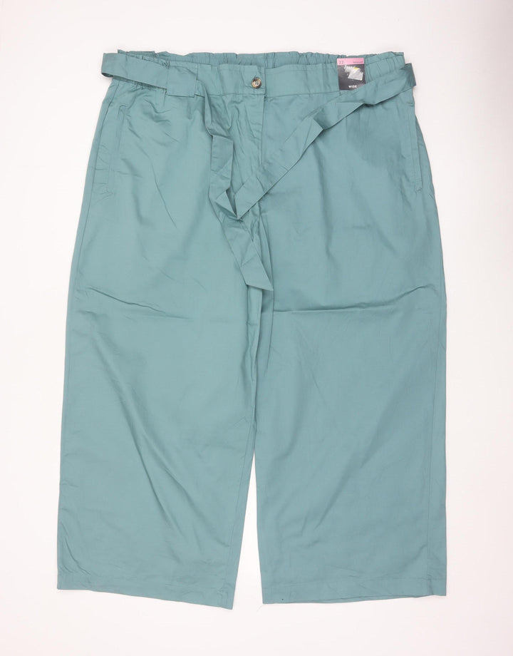 Marks and Spencer Women Green Size 22 Cropped Wide-Leg Belted Trousers