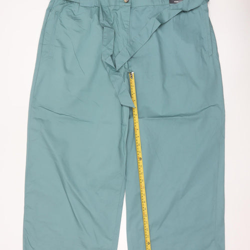 Marks and Spencer Women Green Size 22 Cropped Wide-Leg Belted Trousers