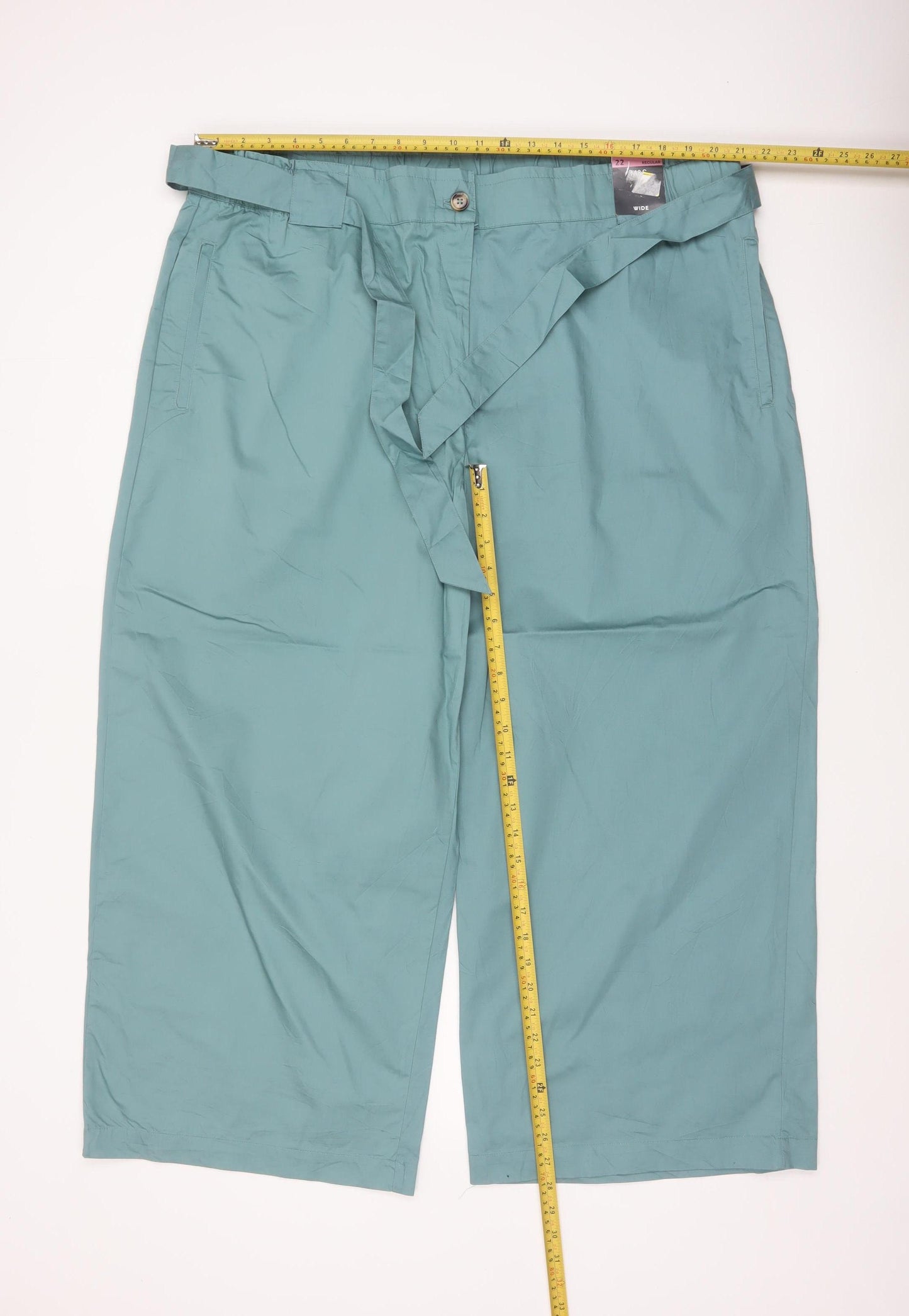 Marks and Spencer Women Green Size 22 Cropped Wide-Leg Belted Trousers