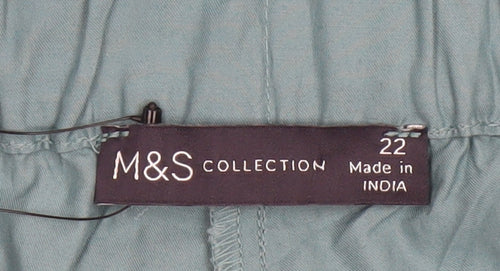 Marks and Spencer Women Green Size 22 Cropped Wide-Leg Belted Trousers