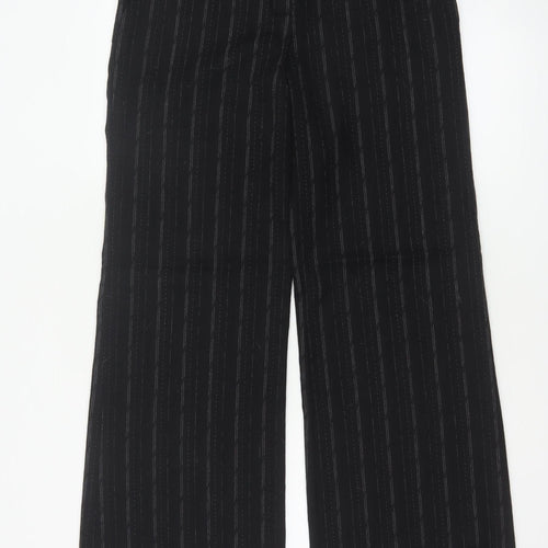 Next Women’s Black Striped Wool Blend Wide-Leg Trousers UK 10 Regular