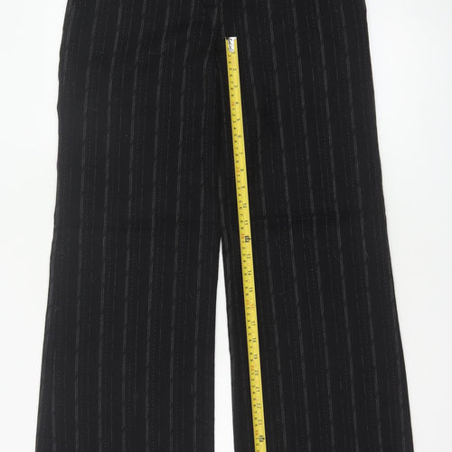 Next Women’s Black Striped Wool Blend Wide-Leg Trousers UK 10 Regular