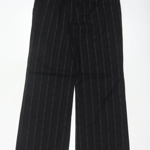 Next Women’s Black Striped Wool Blend Wide-Leg Trousers UK 10 Regular