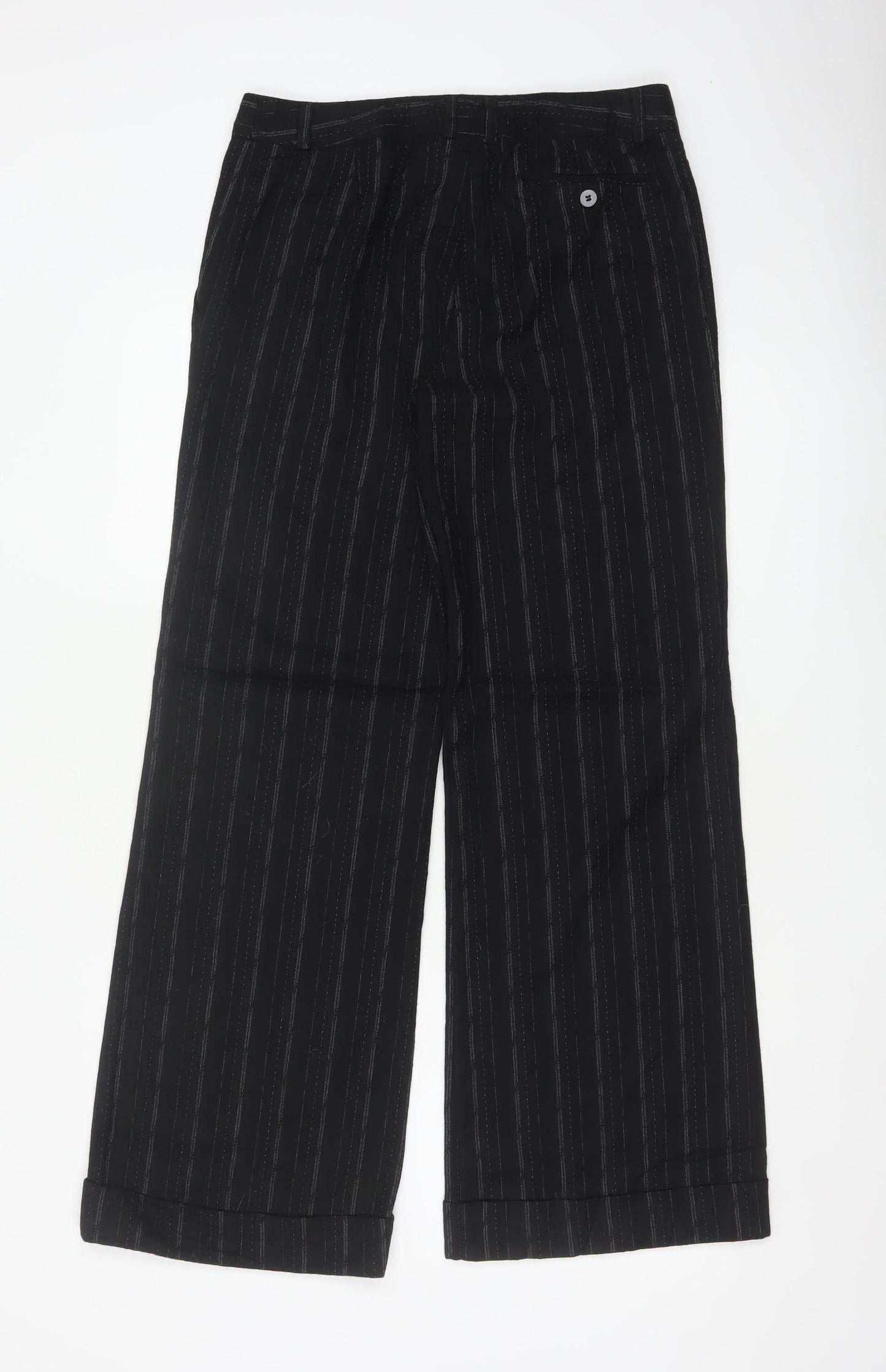 Next Women’s Black Striped Wool Blend Wide-Leg Trousers UK 10 Regular