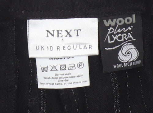 Next Women’s Black Striped Wool Blend Wide-Leg Trousers UK 10 Regular