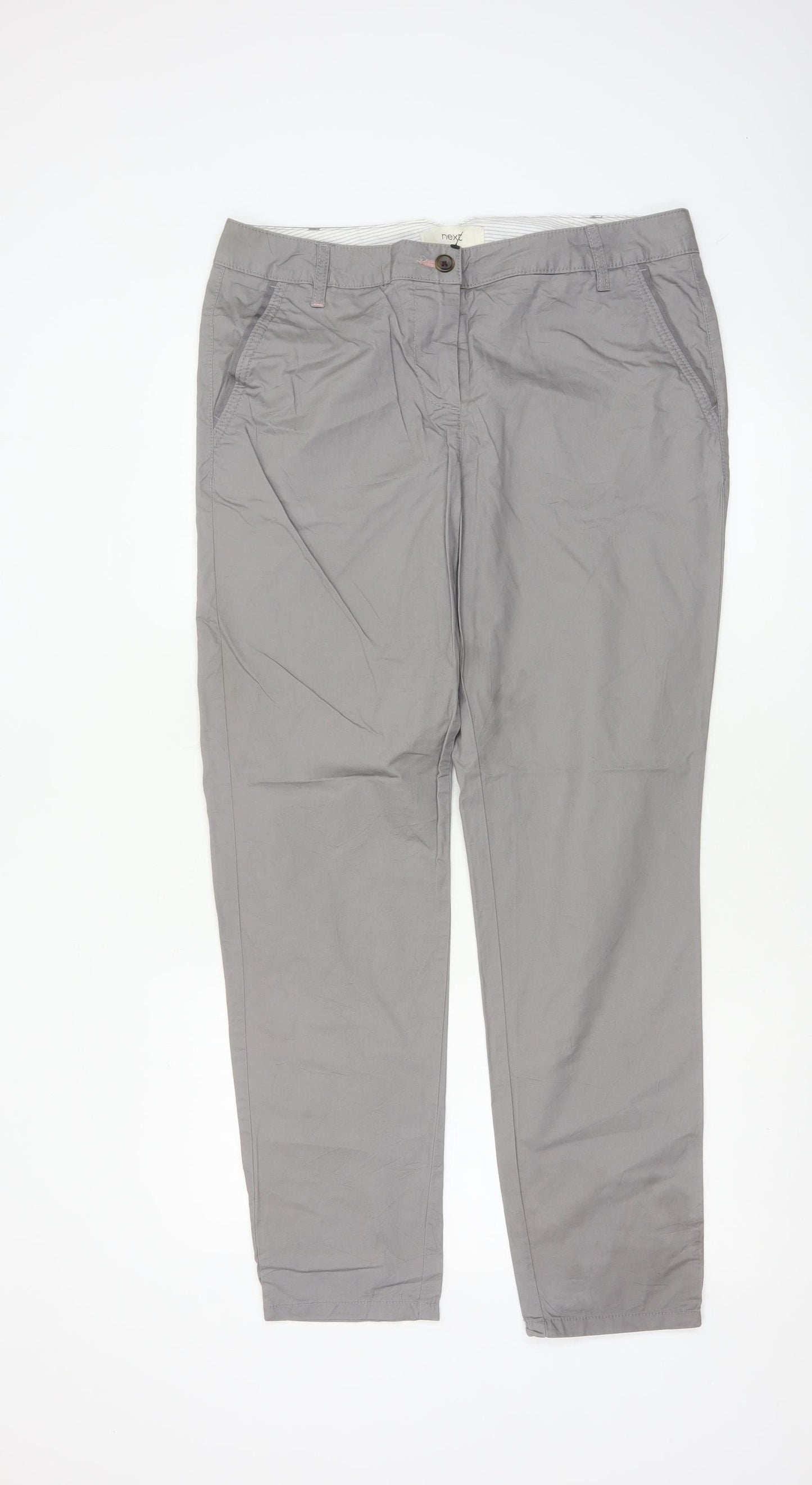 Next Women’s Grey Size 12R Chino Straight Leg Cotton Trousers