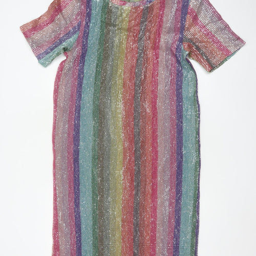 Zara Women Multicoloured Sequin Striped Midi Sheath Dress Size S