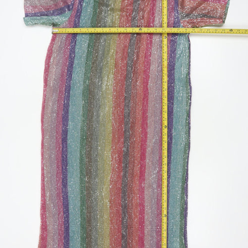 Zara Women Multicoloured Sequin Striped Midi Sheath Dress Size S