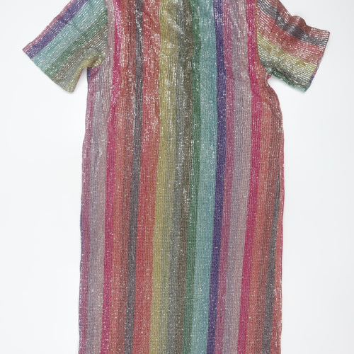 Zara Women Multicoloured Sequin Striped Midi Sheath Dress Size S