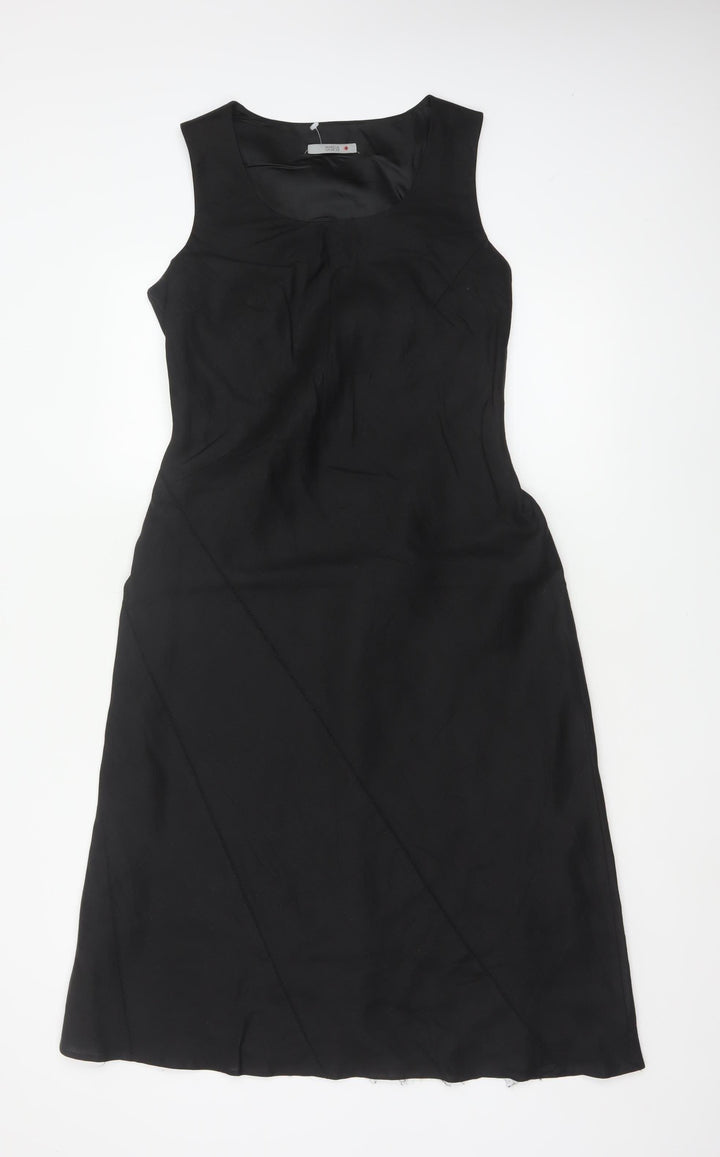 Marks and Spencer Women Black UK 10 Linen A-Line Knee Length Dress