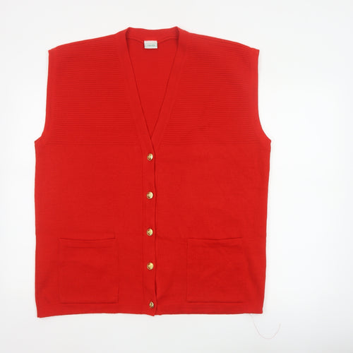 Canda Women Red UK 24 V-Neck Button Knit Vest Cardigan Pockets