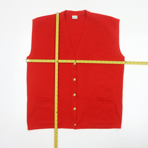 Canda Women Red UK 24 V-Neck Button Knit Vest Cardigan Pockets