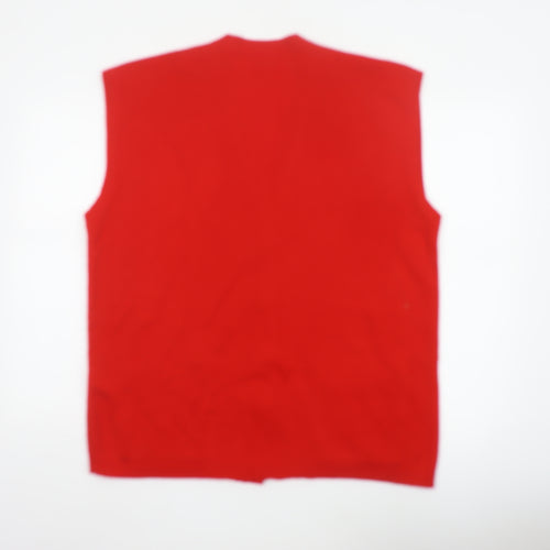Canda Women Red UK 24 V-Neck Button Knit Vest Cardigan Pockets