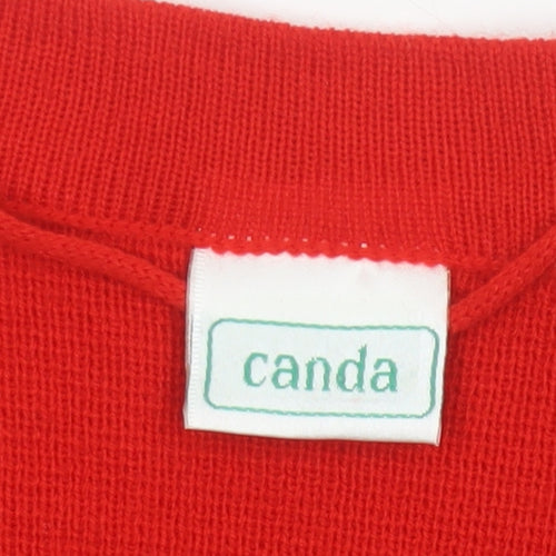 Canda Women Red UK 24 V-Neck Button Knit Vest Cardigan Pockets
