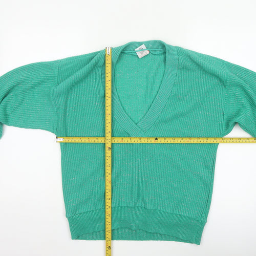 C&A Women Green Silver Glitter V-Neck Knit Pullover Jumper UK 18