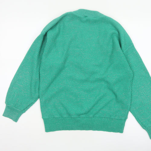 C&A Women Green Silver Glitter V-Neck Knit Pullover Jumper UK 18
