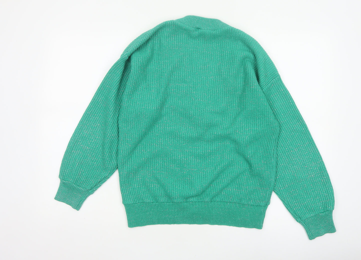 C&A Women Green Silver Glitter V-Neck Knit Pullover Jumper UK 18