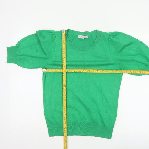 Red Button Women Green S Puff Sleeve Knit Pullover Jumper