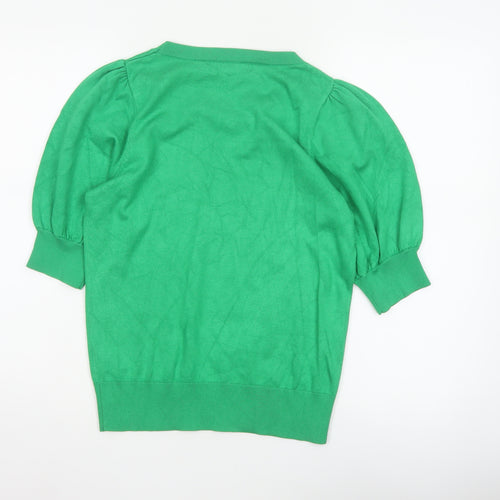 Red Button Women Green S Puff Sleeve Knit Pullover Jumper
