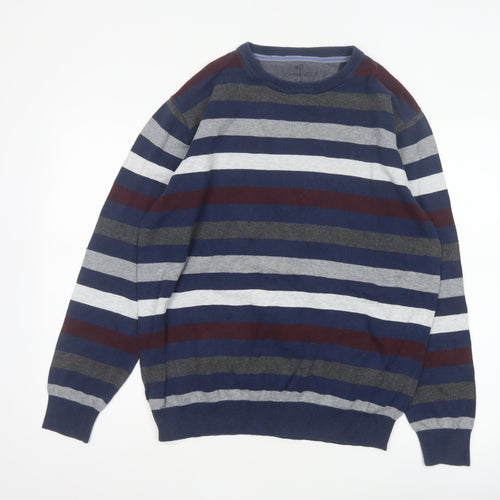 Commander Men’s Multicoloured Striped Cotton Crew Neck Pullover Jumper L