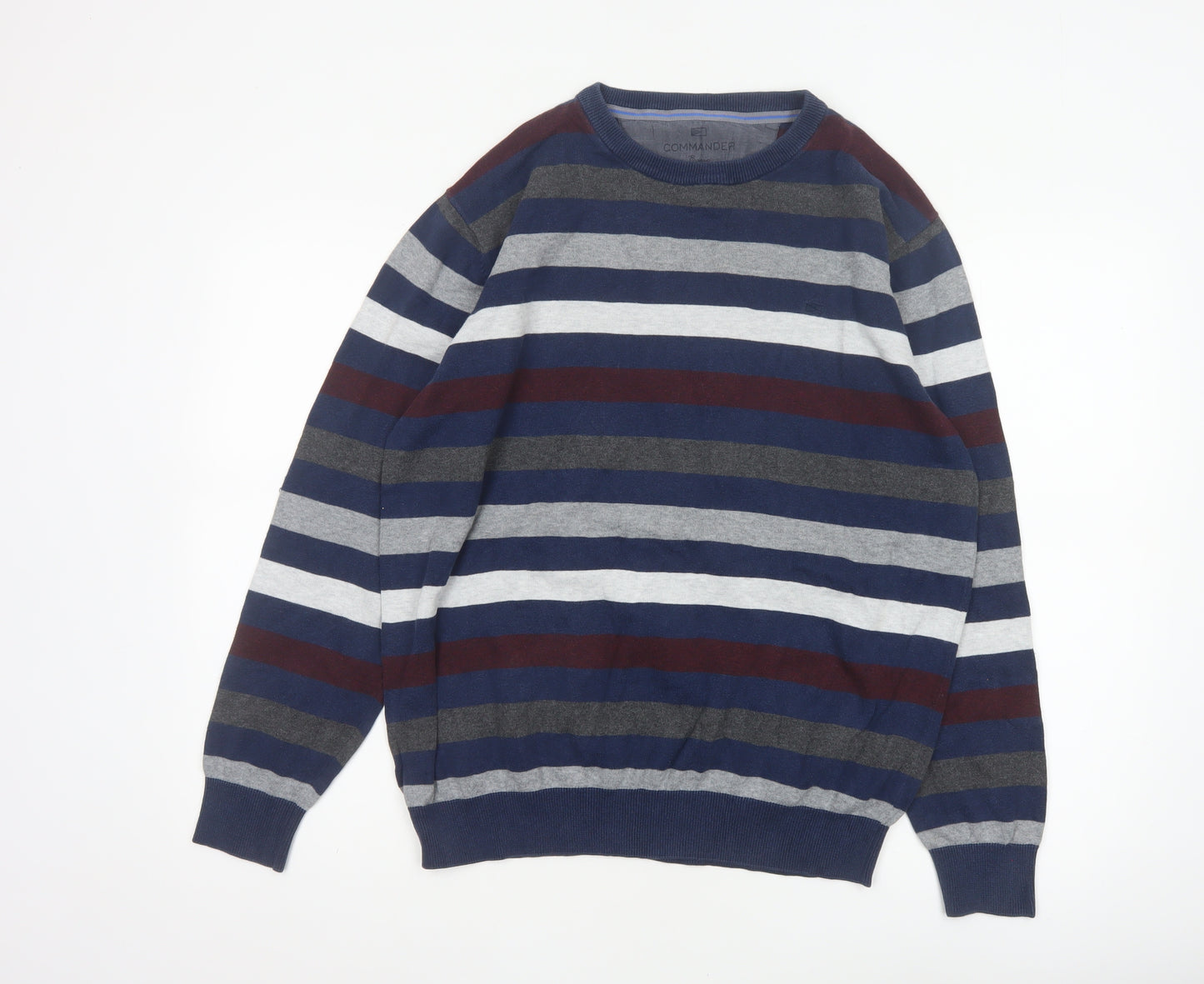 Commander Men’s Multicoloured Striped Cotton Crew Neck Pullover Jumper L