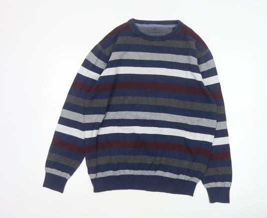 Commander Men’s Multicoloured Striped Cotton Crew Neck Pullover Jumper L