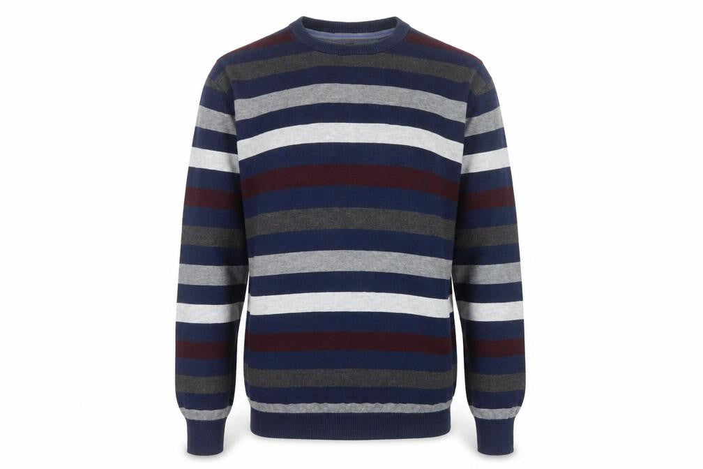 Front view of Commander Men’s Multicoloured Striped Cotton Crew Neck jumper L