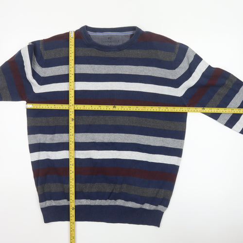 Commander Men’s Multicoloured Striped Cotton Crew Neck Pullover Jumper L