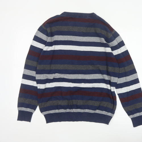 Commander Men’s Multicoloured Striped Cotton Crew Neck Pullover Jumper L