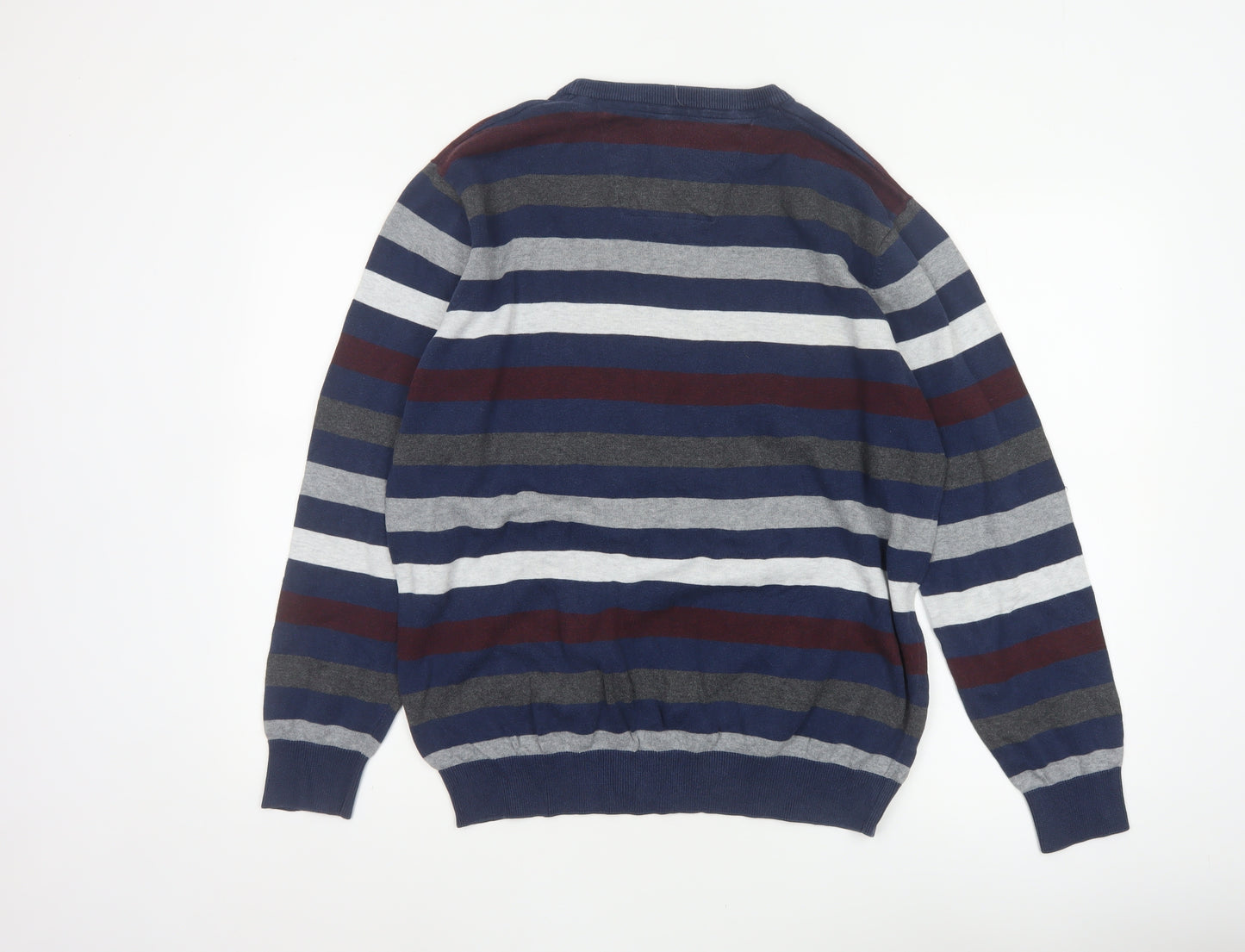 Commander Men’s Multicoloured Striped Cotton Crew Neck Pullover Jumper L