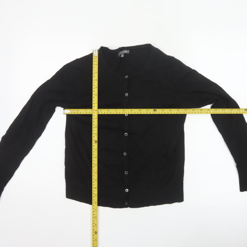 Laura Ashley Women Black UK 10 V-Neck Cotton Silk Knit Cardigan