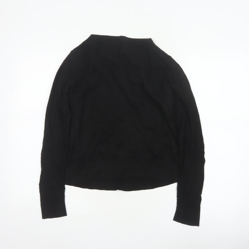 Laura Ashley Women Black UK 10 V-Neck Cotton Silk Knit Cardigan