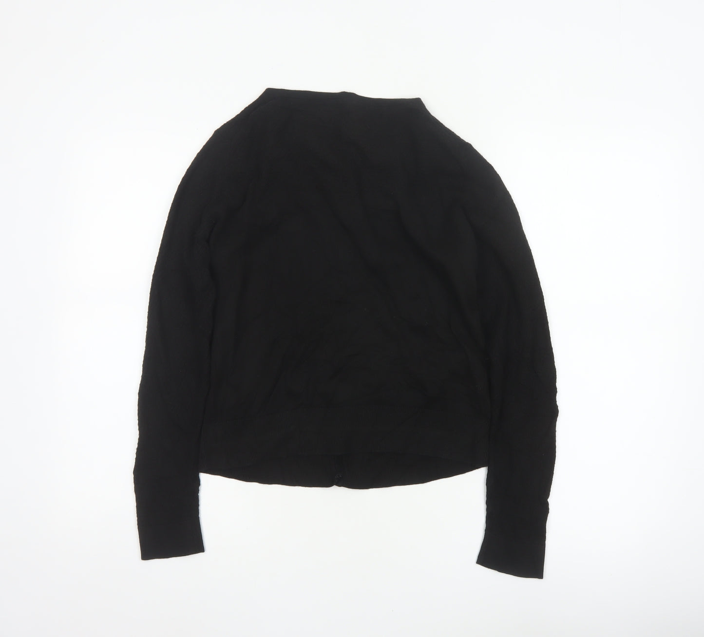 Laura Ashley Women Black UK 10 V-Neck Cotton Silk Knit Cardigan