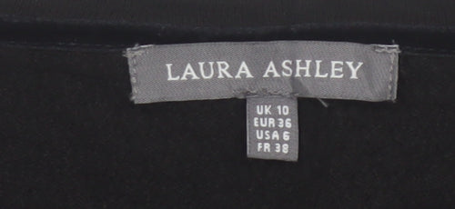 Laura Ashley Women Black UK 10 V-Neck Cotton Silk Knit Cardigan