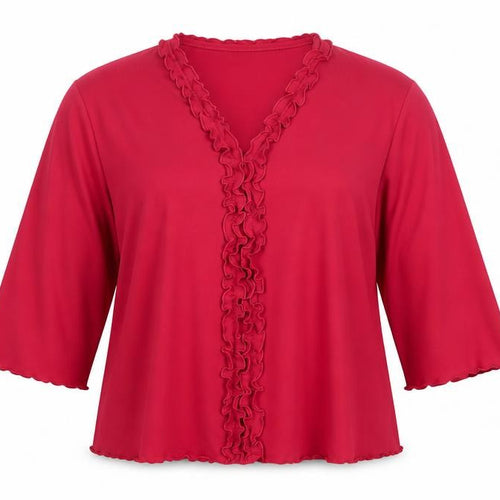 Poppy Women Pink UK 20 Ruffle V-Neck 3/4 Bell Sleeve Jersey Blouse
