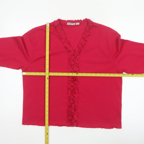 Poppy Women Pink UK 20 Ruffle V-Neck 3/4 Bell Sleeve Jersey Blouse