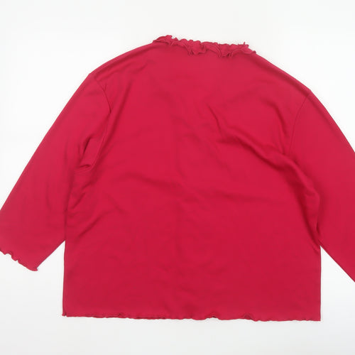 Poppy Women Pink UK 20 Ruffle V-Neck 3/4 Bell Sleeve Jersey Blouse