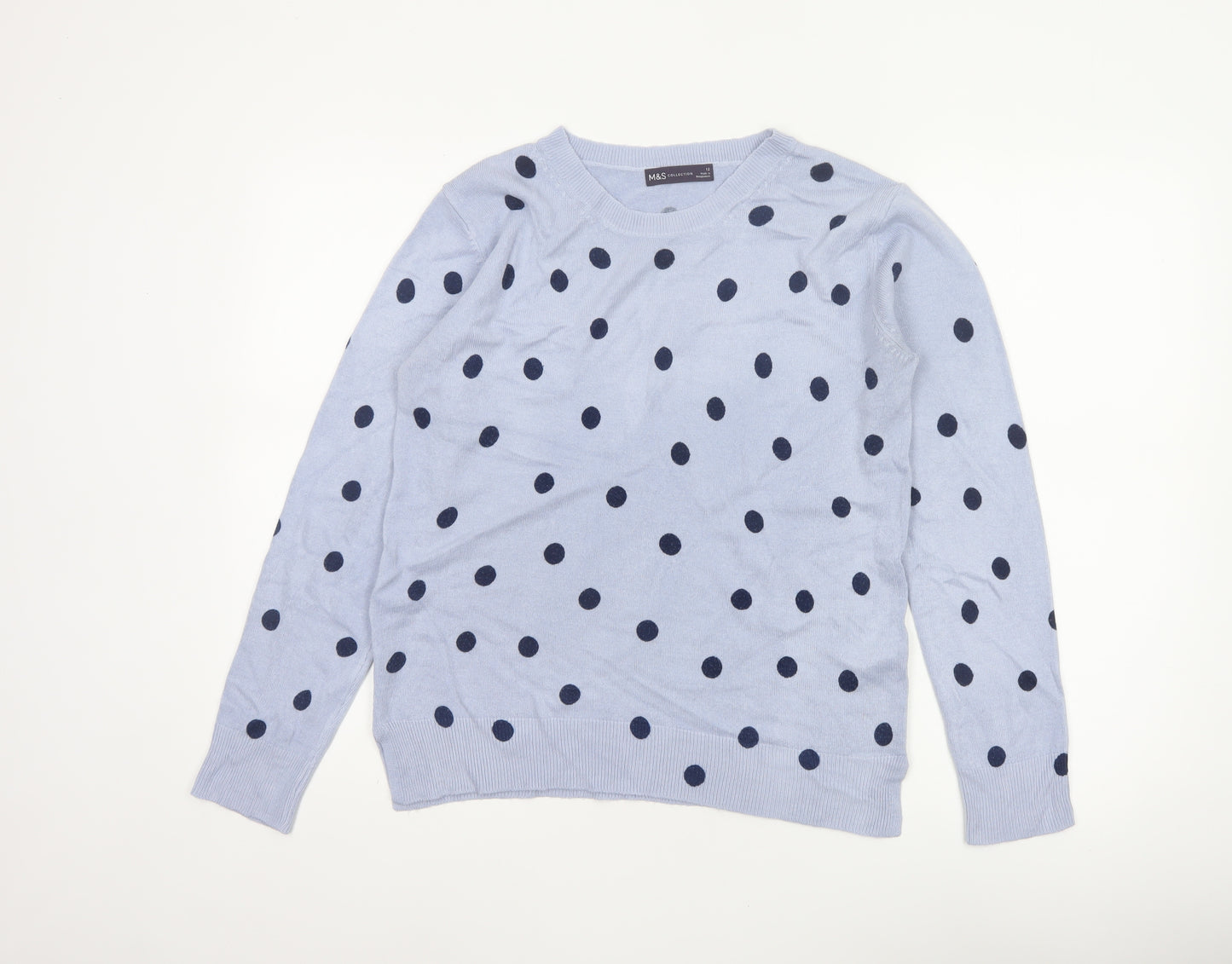 Marks & Spencer Women’s Blue Polka Dot Crew Neck Jumper Size 12