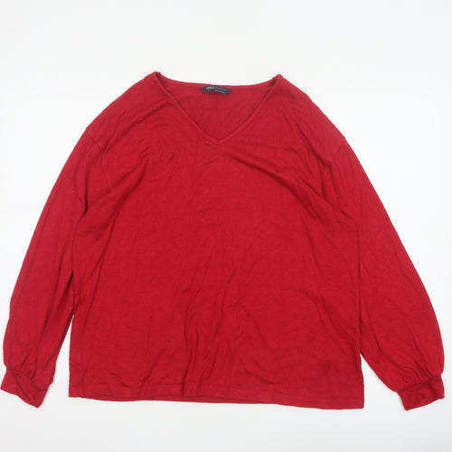 Marks and Spencer Women Red UK 14 V-Neck Glitter Jersey Top