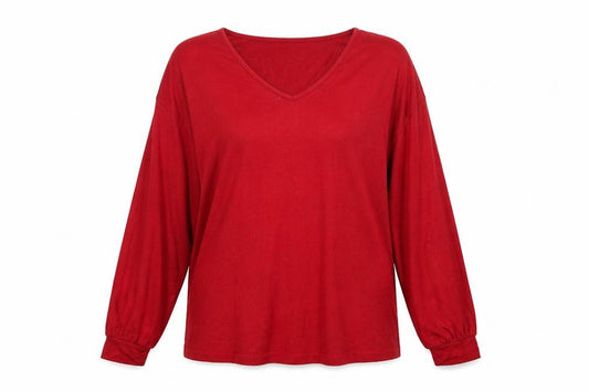 Front view of Marks & Spencer Women Red UK 14 V-Neck Glitter Jersey Top