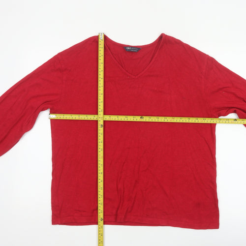 Marks and Spencer Women Red UK 14 V-Neck Glitter Jersey Top