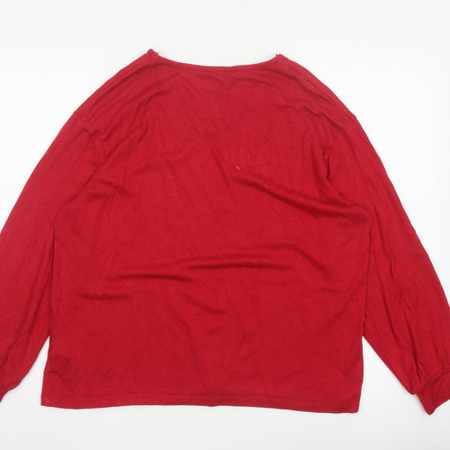 Marks and Spencer Women Red UK 14 V-Neck Glitter Jersey Top