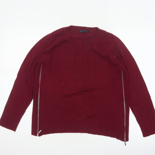 Marks & Spencer Women's Red UK 14 Pullover Jumper Side Zip Wool Blend