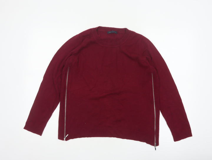 Marks & Spencer Women's Red UK 14 Pullover Jumper Side Zip Wool Blend