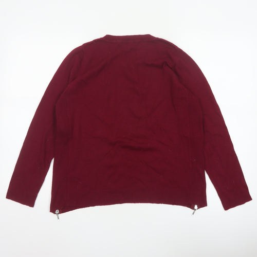 Marks & Spencer Women's Red UK 14 Pullover Jumper Side Zip Wool Blend