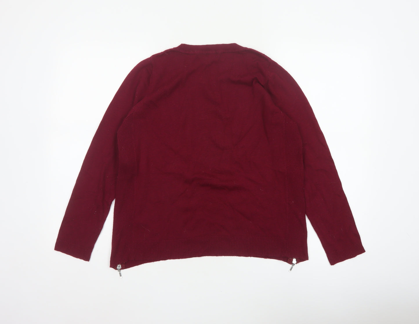 Marks & Spencer Women's Red UK 14 Pullover Jumper Side Zip Wool Blend