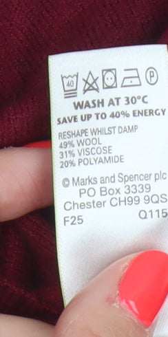 Marks & Spencer Women's Red UK 14 Pullover Jumper Side Zip Wool Blend