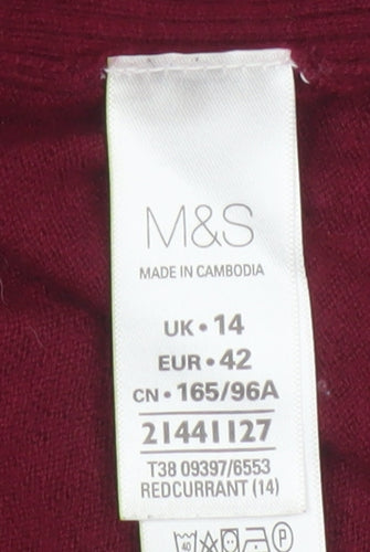 Marks & Spencer Women's Red UK 14 Pullover Jumper Side Zip Wool Blend