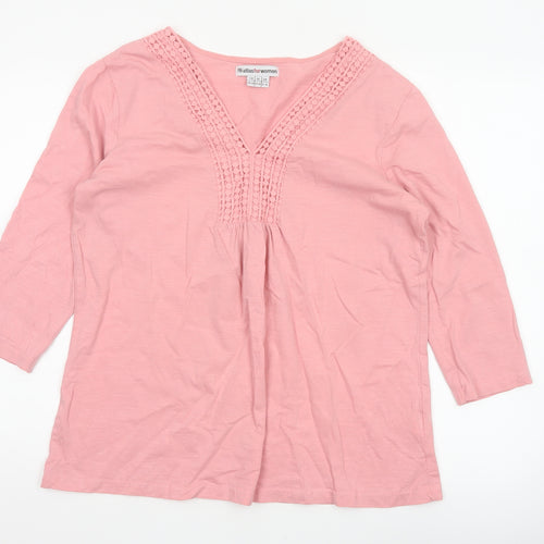 Atlas for Women Pink Cotton Crochet V-Neck Tunic Top UK 18