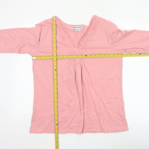 Atlas for Women Pink Cotton Crochet V-Neck Tunic Top UK 18
